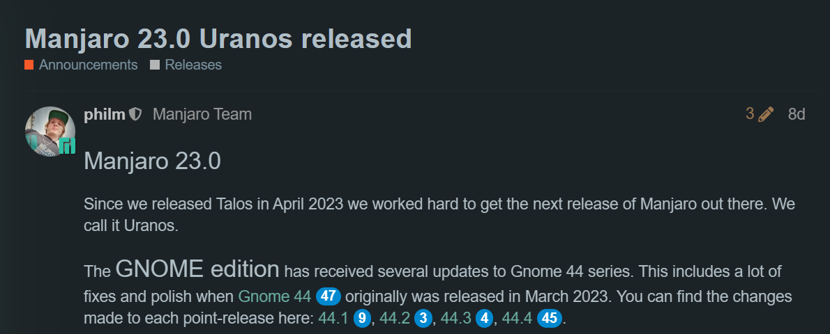 Manjaro 23.0“Uranos”发行版正式发布，采用 Linux 6.5 内核