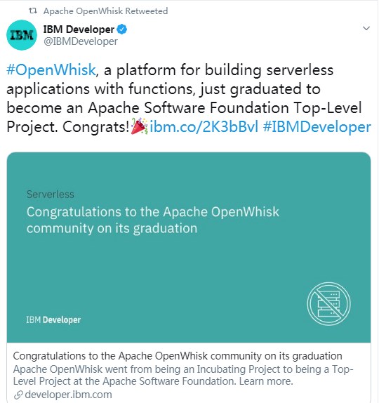Apache OpenWhisk晋升为Apache基金会顶级项目