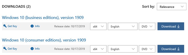 微软2019 Windows 10更新十一月版ISO镜像上线MSDN订阅
