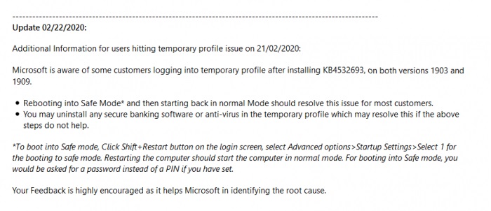 微软承认Windows 10 补丁 KB4532693会删除个人配置文件，并给出恢复方案