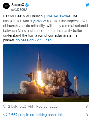 SpaceX又获得NASA一份1.17亿美元发射合同，探索小行星Psyche