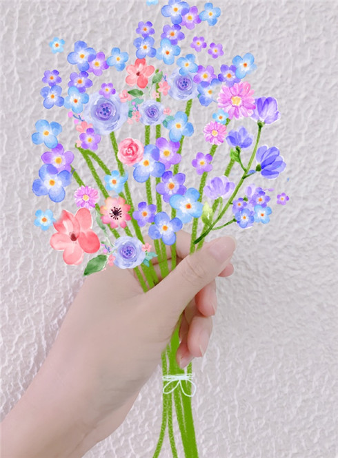 手握鲜花图片大全 超好看的花束涂鸦图片