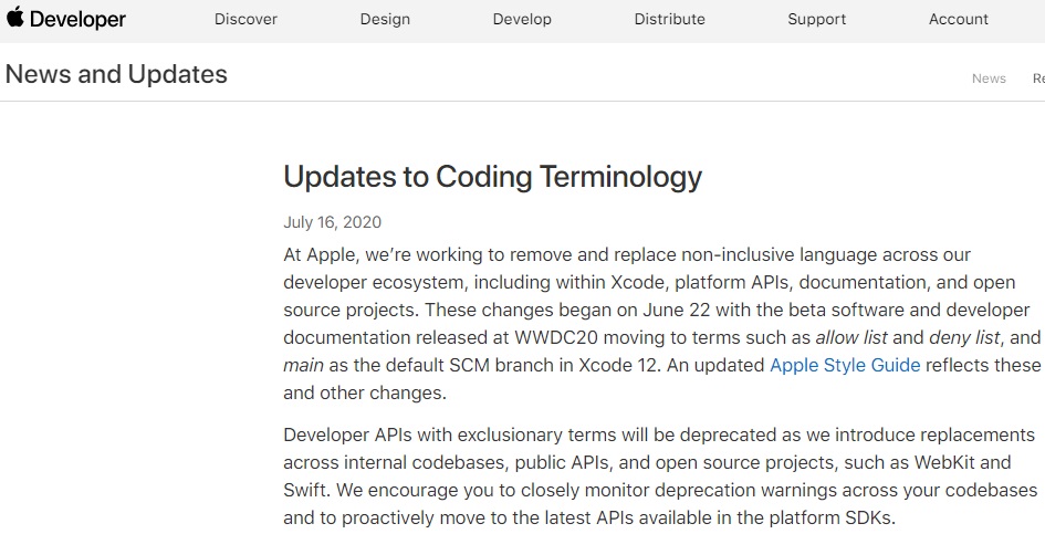 苹果编码术语宣布更新
