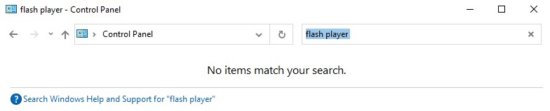 Windows 10 最新版已将 Flash 从控制面板和安装文件中删除