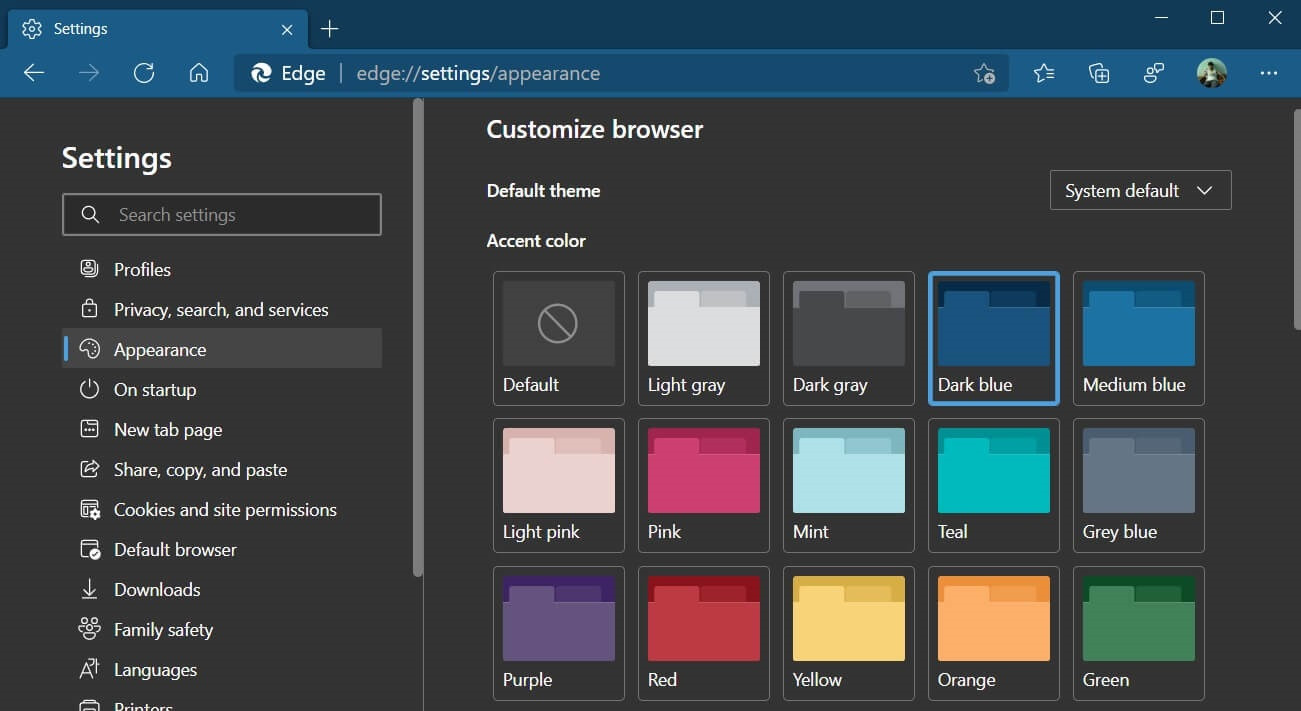 微软 Edge 浏览器即将获得自定义主题色功能