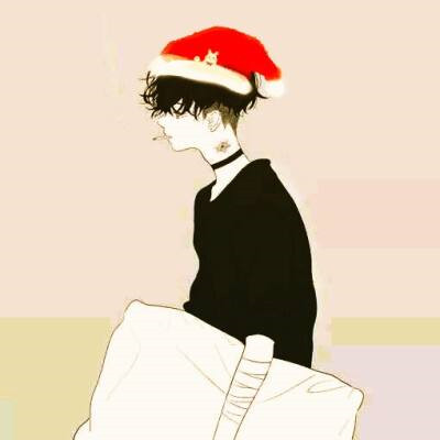 圣诞节圣诞帽卡通可爱男生头像 想要躲雨却一直站在暴雨里