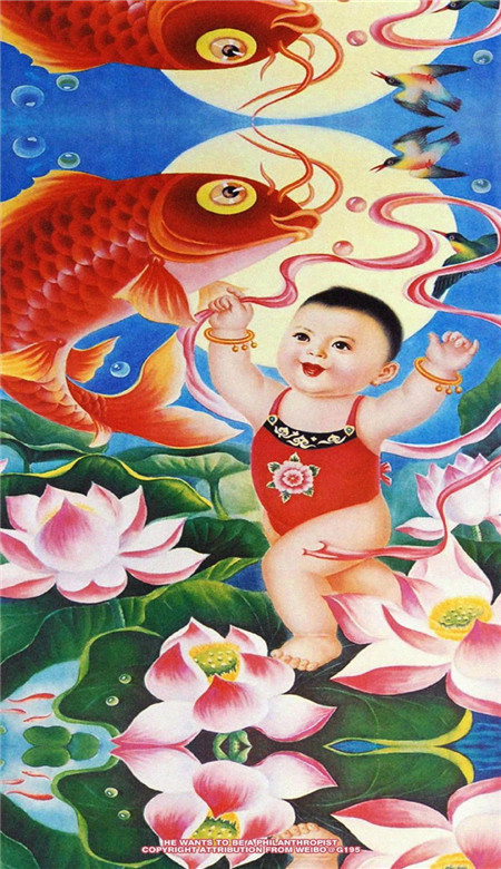 中国风年画春节有意思的手机壁纸 很有年代感的年画娃娃皮肤