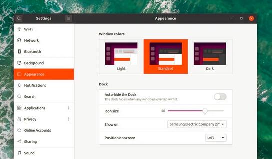 Ubuntu 21.10 外观变化，仅配备 fully-light/dark 版本