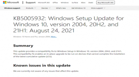 微软为 Windows 10 推送 KB5005932 补丁，修复无法安装累积更新 Bug