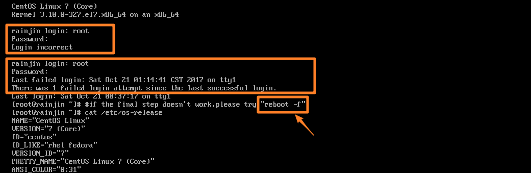 CentOS7.2 忘记root密码及重置root密码的简单处理方法