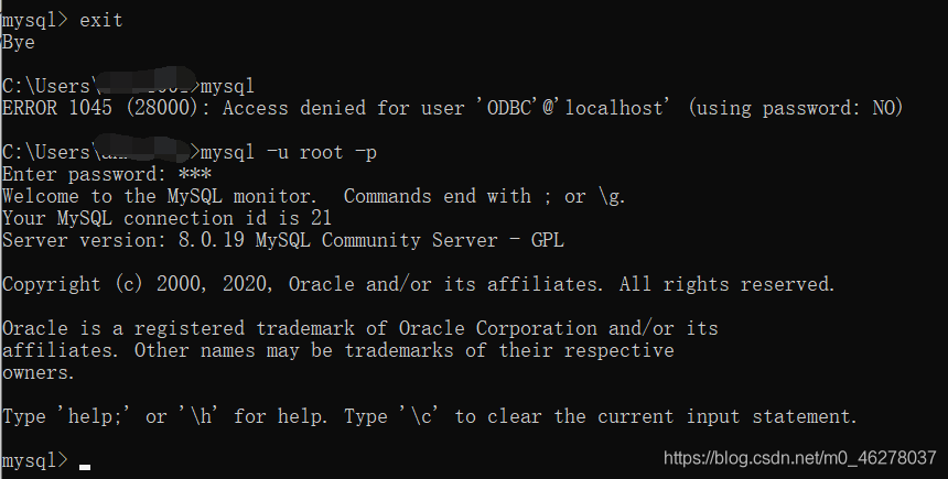 解决Mysql:ERROR 1045 (28000):Access denied for user ‘root‘@‘localhost‘ (using password: NO)的方法
