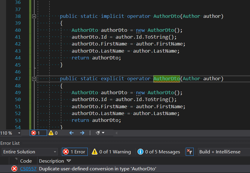 C# 中使用隐式和显式操作符的示例