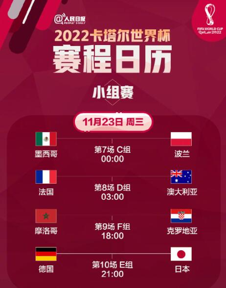 2022世界杯11.23赛程表 卡塔尔世界杯11月23日赛程