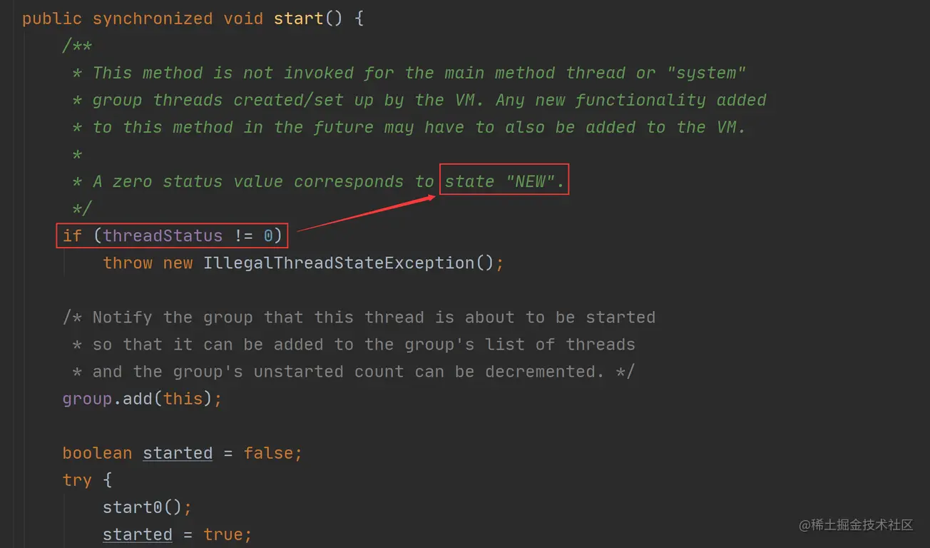 Java中为什么start方法不能重复调用而run方法可以?