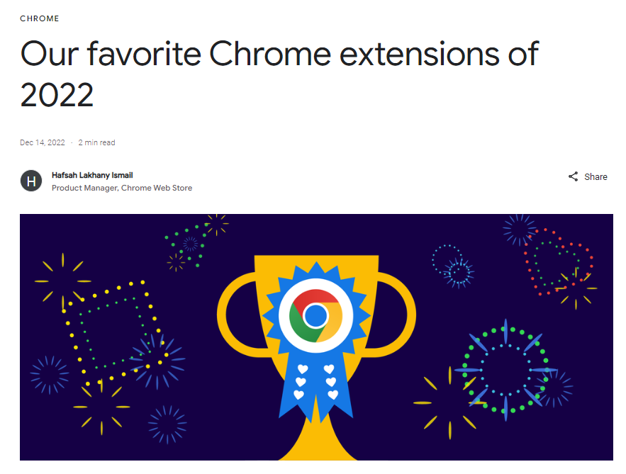 谷歌公布其 2022 年最受欢迎 Chrome 浏览器扩展程序