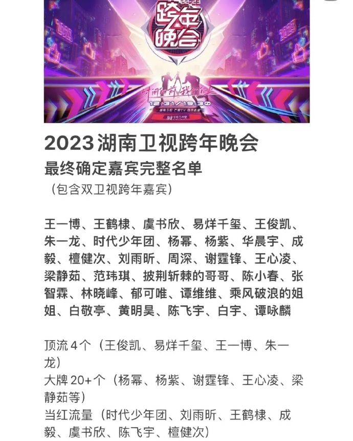 湖南卫视跨年晚会官宣阵容有哪些 湖南卫视跨年晚会官宣阵容介绍