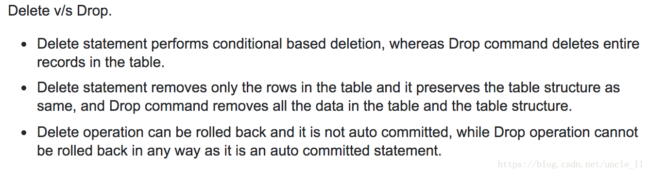 关于SQL表中drop table和delete table的区别