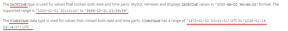 Mysql的timestamp时间戳详解及2038问题